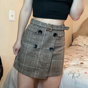 Plaid Button Skort With Belt 🍁